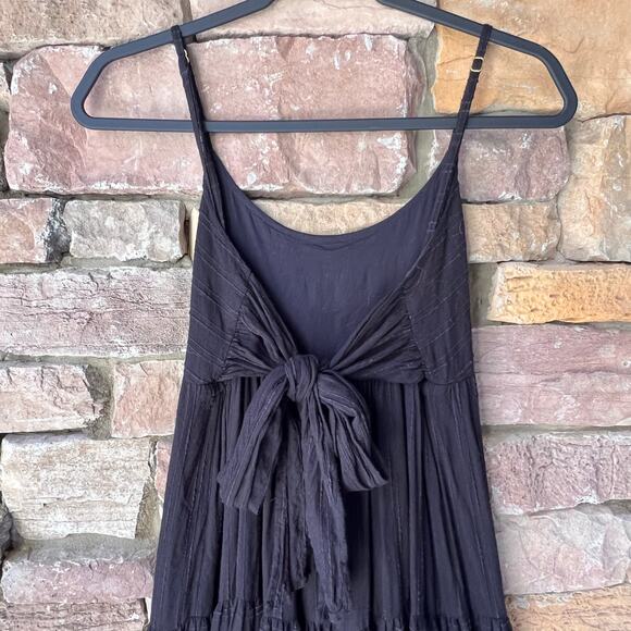 LSPACE Santorini S Black Tiered Gauzy Cover-Up Tie Back Maxi Dress Boho Vacation - Picture 7 of 15